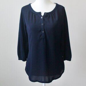 Tommy Hilfiger Navy Blue 3/4 Sleeve Button Flowy Blouse Top Medium